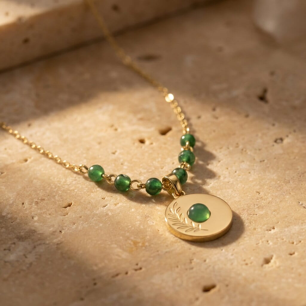 [variant: Vouves Necklace] The Vouves Necklace on a beige and sunny surface
